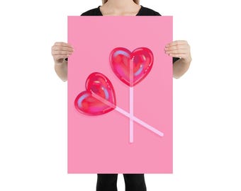Sweetheart Art - Red and Pink Heart Lollipop Poster