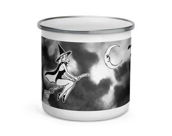 Caneca de arte de Halloween - Caneca de bruxa - Caneca assustadora - Caneca de hora mágica - Copo de acampamento - Caneca esmaltada