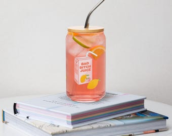 Bad Bitch Juice Fun Gift Drinking Glass Cup with Straw Can-shaped glass