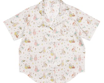 Easter Bunny Rabbit Pink All-over print women’s short sleeve pajama top