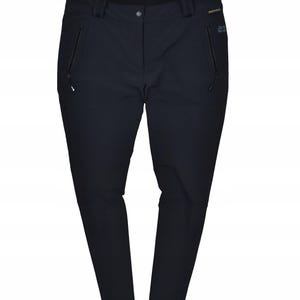 May include: Black outdoor pants with two zippered pockets on the front and a button closure. The pants have a straight leg design and a small logo on the right side. The pants are made of a durable, weather-resistant material.