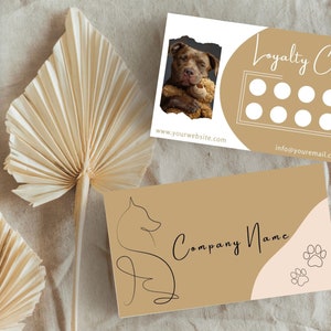 Modern Boho Soft Brown Loyalty Card for Pet Business, Dog Sitting, Dog Walking, Daycare and Pet Care Services - Editable Canva Template