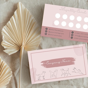 Cartão de fidelidade rosa salmão moderno para empresas de animais de estimação, babás de cães, passeios com cães, creches e serviços de cuidados com animais de estimação - modelo editável do Canva