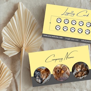 Modern Yellow and Charcoal Loyalty Card for Pet Business, Dog Sitting, Dog Walking, Daycare and Pet Care Services - Editable Canva Template