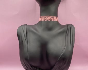 Light Pink Choker Vintage Floral Lace Design Elegant Necklace