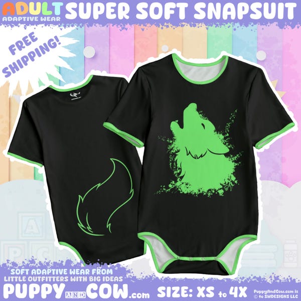 Adaptive Wear Snapsuit voor volwassenen — Woof Splash - groen