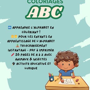 Coloriage alphabet à imprimer - 26 ページ Lettres A à Z avec Animaux & Insectes – Activité Éducative Enfants Maternelle PDF