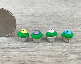 1/12 scale marshmallow chick Easter cupcakes inch scale realistic dollhouse food dessert miniatures fairy garden peeps