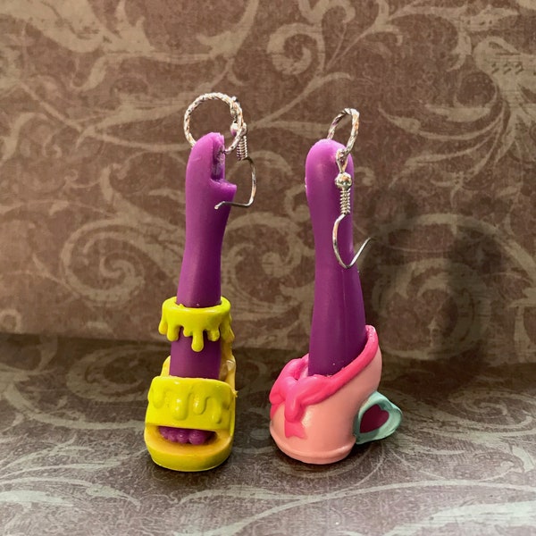 Lemon and heart doll shoes earrings drag queen