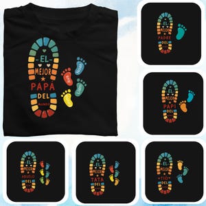 Personalized Papá Footprint PNG Bundle – Vintage Spanish Dad Sublimation, El Papá Father’s Day Gift, Mexican Dad & Kid Footprints PNG