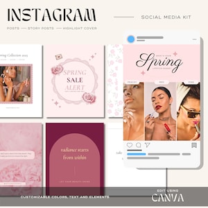 Instagram Social Media Kit - Instagram Posts - Coquette Brand - Floral Brand - Pink Branding