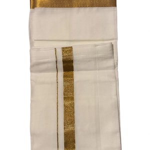 Veshti en soie pour enfants avec bordure dorée : dhoti facile à coller (1-10 ans)