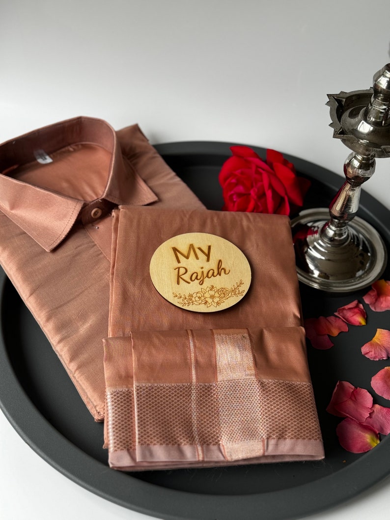 Mens Silk Vesti Set, Dhoti , Veshti, Traditional Wear Combo Copper