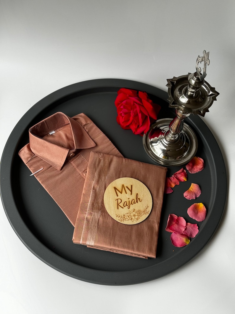 Mens Silk Vesti Set, Dhoti , Veshti, Traditional Wear Combo Copper