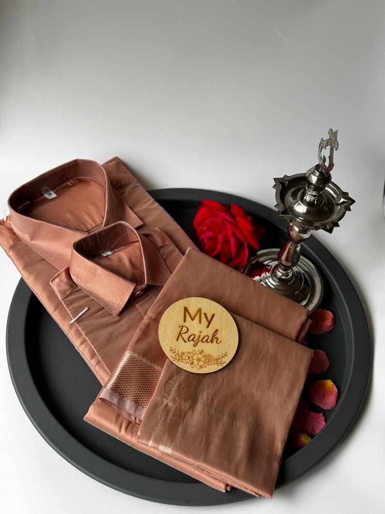 Mens Silk Vesti Set, Dhoti , Veshti, Traditional Wear Combo Copper