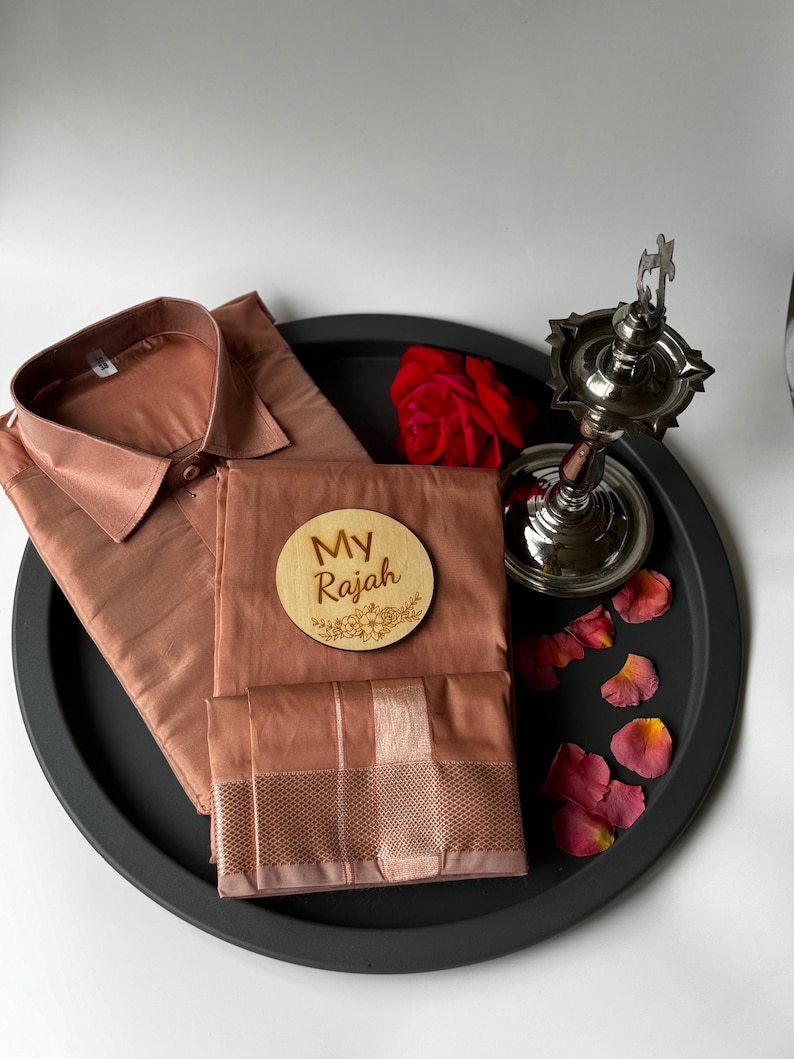 Mens Silk Vesti Set, Dhoti , Veshti, Traditional Wear Combo Copper