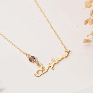 Colar personalizado com nome de pedra de nascimento Colar personalizado com nome de prata Jóias delicadas com pedras preciosas Colar com nome de assinatura com pedra de nascimento para mãe