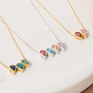 Personalisierte Familie Birthstone Halskette Silber Teardrop Birthstone Halskette Benutzerdefinierte Birthstone Schmuck Machen Sie einen Wunsch Halskette Kids Birthstone