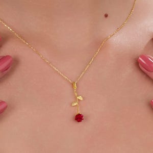 Gold Rose Flower Necklace 925 Silver Floral Jewelry Dainty Rose Necklace Upside Down Rose Pendant Anniversary Gift for Her Mother's Day Gift
