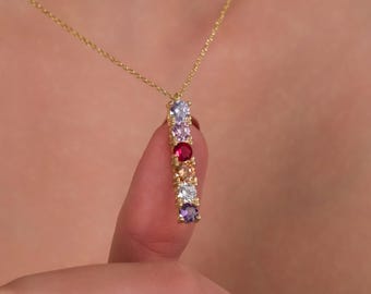 Custom Birthstone Necklace Family Bar Necklace Sterling Silver Birthstone Pendant Personalized Mama Necklace Christmas Gift Jewelry