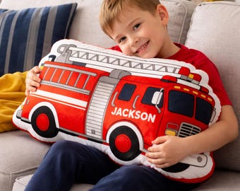 Personalized Fire Truck Pillow, Custom Name Firefighter Cushion Pillow, Firefighter Truck Pillow, Gift for Boys, Kids, Birthday Gifts