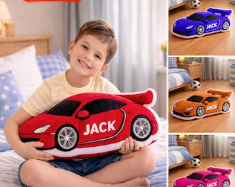 Personalized Car Pillow, Custom Name Race Car Pillow, Sports Car Cushion, Car Lover Gift for Boys, Toddler Boy Gift, Kids Birthday Gifts