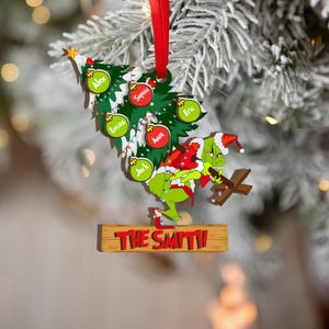 Personalized Grinch Layered Christmas Wood Ornament, Custom Christmas Tree Ornament, Grinch Christmas Home Decor, Christmas Gift for Family