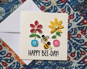 6X6 Card, Bee, Birthday Card, Quilled, Papercraft, Unique, Custom, Handmade, Happy Birthday, Quilling, Flowers, 3D, Personalised