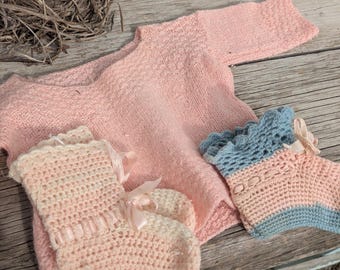 Vintage Baby Knit Sweater and Booties