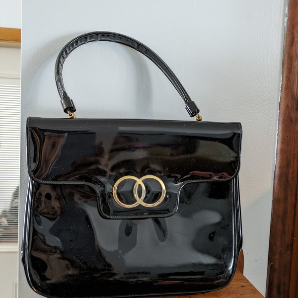 Black Patent 1960s Handbag