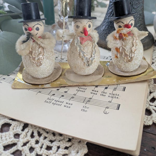 Set of 3 Spun Cotton Snow People from the 1950s