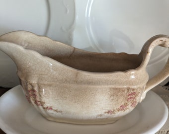 Stained and Crazed Transferware Gravy Boat by Johnson Brothers