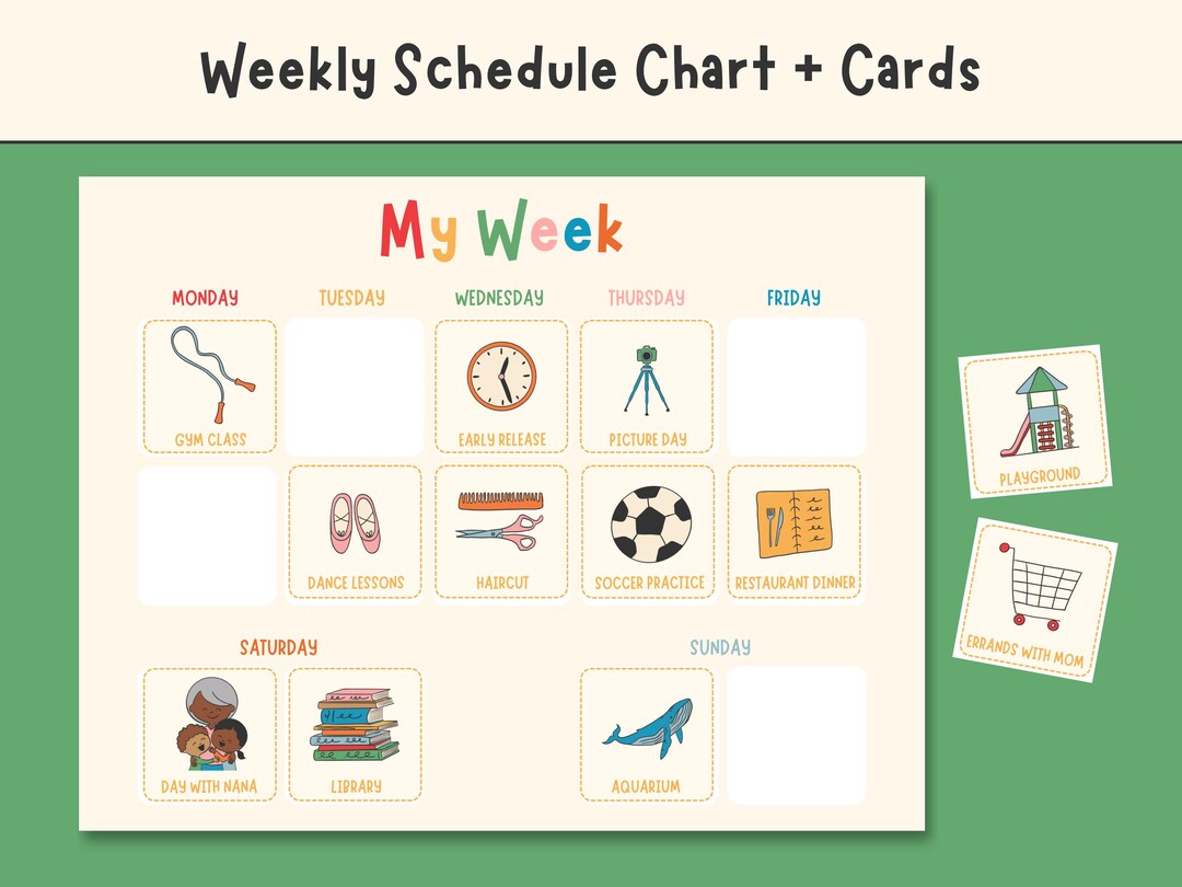 Kids Weekly Routine Chart & Cards: Customizable Visual Schedule ...