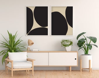 Minimale Scandinavische zwarte neutrale abstracte afdrukbare wall art print decor set van 2 - digitale FILE DOWNLOAD