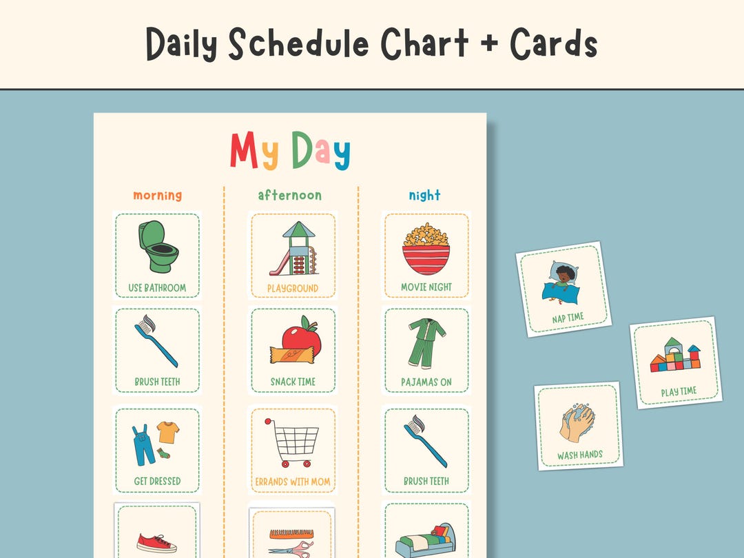 Customizable Kids Daily Routine Chart & Cards: Visual Schedule ...