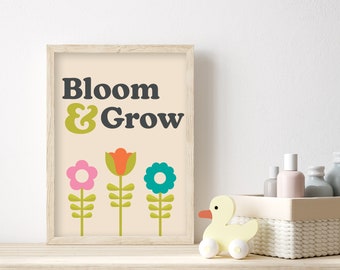 Bloom & Grow Printable Wall Art Print, Nursery and Playroom Decor, Kids and Baby Word Art - DIGITAL FILE DOWNLOAD