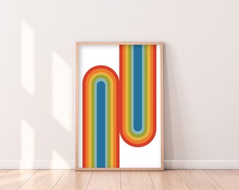 Gedurfde Retro Kleurrijke Abstracte Moderne Regenboog Afdrukbare Kunst aan de Muur Print LGBTQ Pride Kids Decor - digitaal BESTAND DOWNLOAD