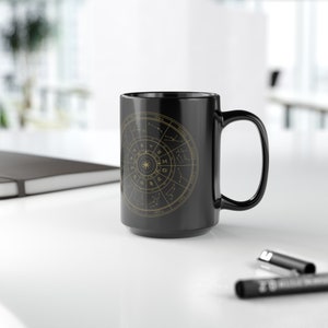Taza negra con carta astrológica de cerámica (11 oz, 15 oz) Astrología Witchy Esotérico Café Té Regalo Vacaciones Boho Metafísico