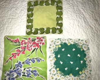 Vintage Lot of 3 Slightly Flawed  Handkerchiefs Hankies for Crafting or Personal Use