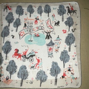 Vintage New York Central Park  Handkerchief by Carl Tait - Hanky Hankie