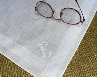 Vintage Hanky for a Gentleman with a Very Pale Blue Initial E - Hankie Handkerchief