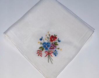 Antique Handkerchief with Embroidered Flowers Hankie Hanky Wedding Gift Mother of the Bride Bridal Party Bridesmaid Something Old