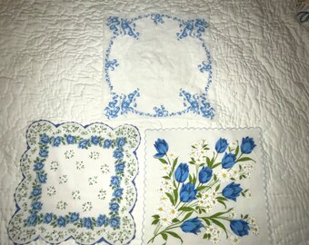 Vintage Lot of 3 Slightly Flawed  Handkerchiefs Hankies for Crafting or Personal Use