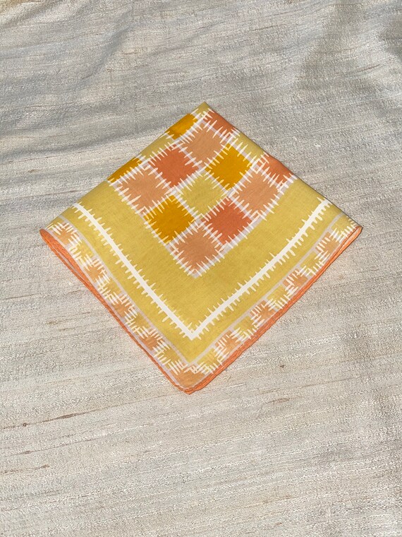 Vintage Yellow Orange and White Hanky with Graphi… - image 5