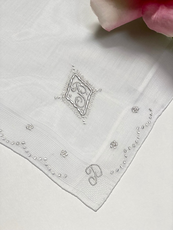 Vintage White Hanky with a White Initial P  - Han… - image 8