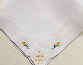 Vintage White Embroidered Bridal Hanky - Hankie Handkerchief