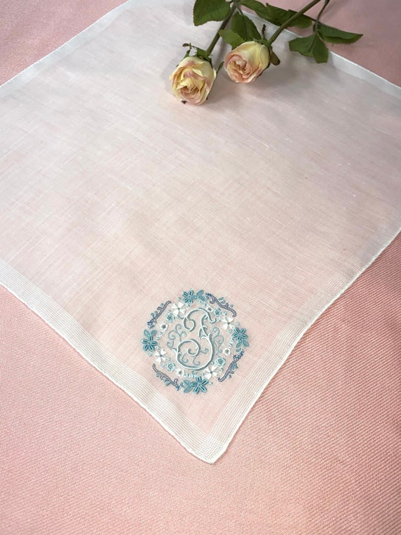 Vintage White Hanky with a Blue Initial F - Hanki… - image 5