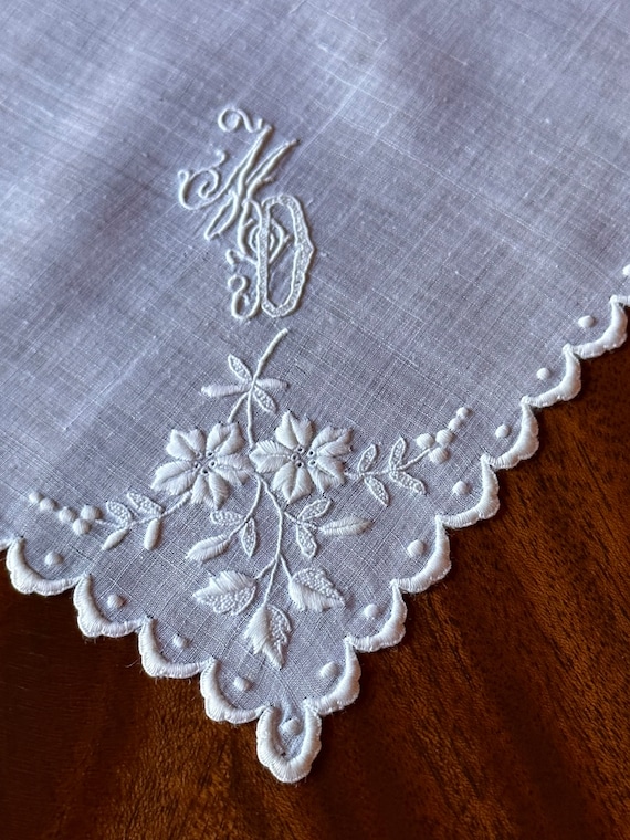 Antique  White Work Bridal Hanky - Hankie Handkerc