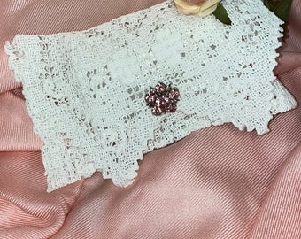 Lace Lavendar Sachet with a Pink Rhinestone Pin and Made from an Antique Doily Bridal Wedding Bridesmaid Housewarming Hostess Gift