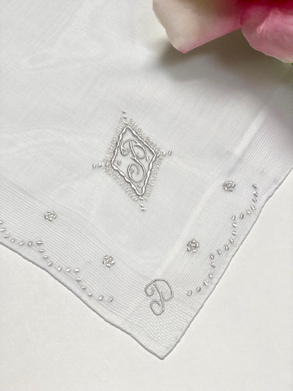 Vintage White Hanky with a White Initial P  - Han… - image 9